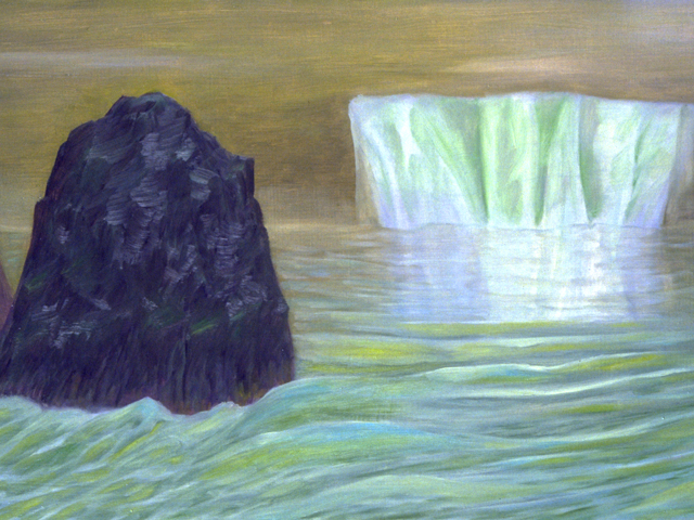 Greenland Iceberg & Seastack, Oil on panel, 13 x 23 inches, 2003