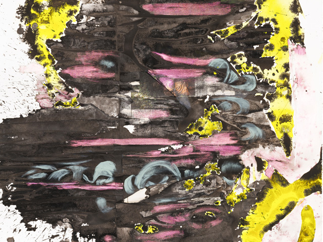 Spin II, Ink, gouache, newspaper collage on paper, 30 x 42 inches, 2020