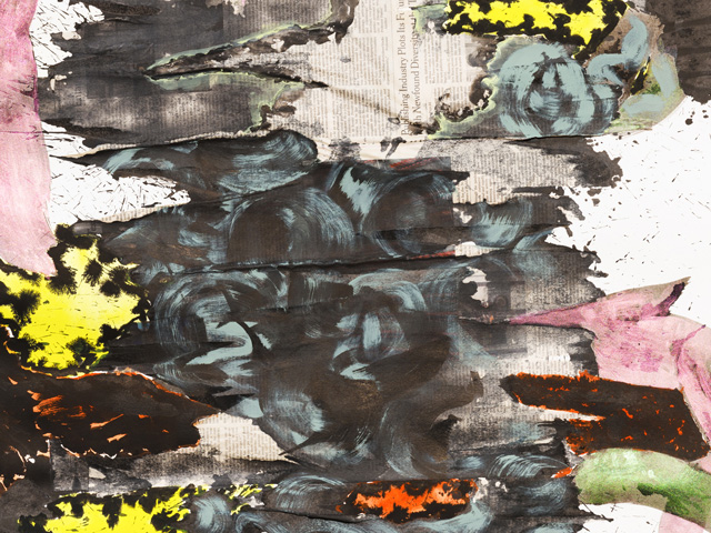 Spin IX, Ink, gouache, newspaper collage on paper, 2020