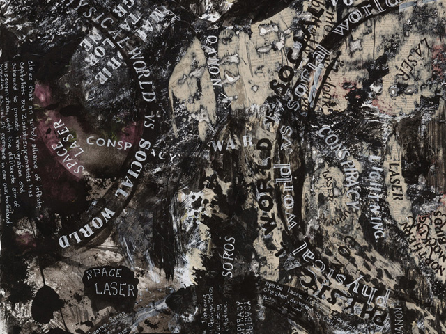 Word War I, Ink, gouache and stenciled text on paper, 30 x 44 inches, 2021
